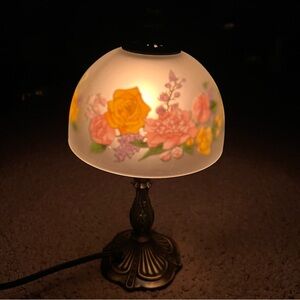 Vintage Reverse-painted Floral Frosted Table Lamp Shabby Chic